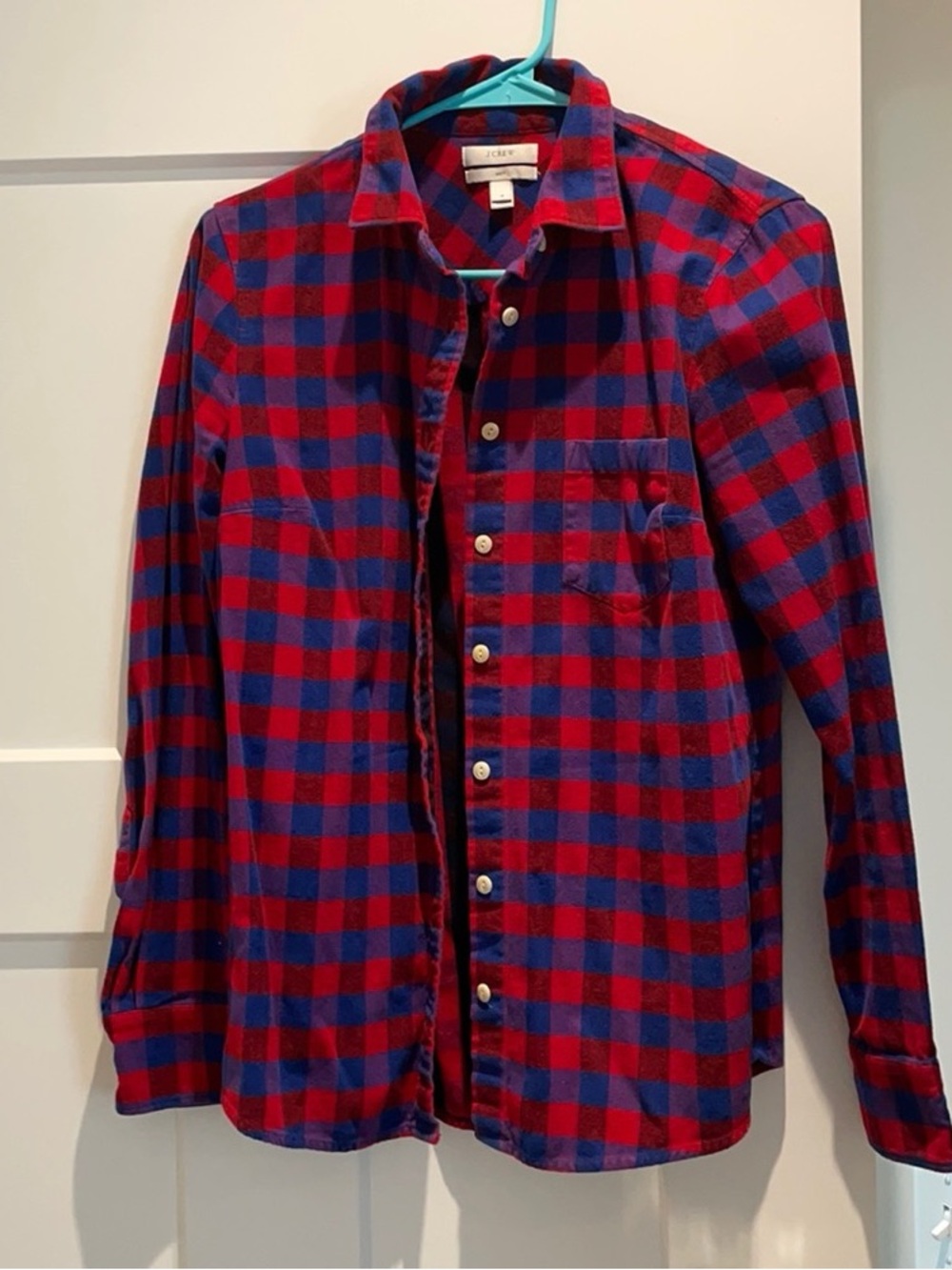 J. Crew Red and Blue Check Flannel Button-Down Shirt